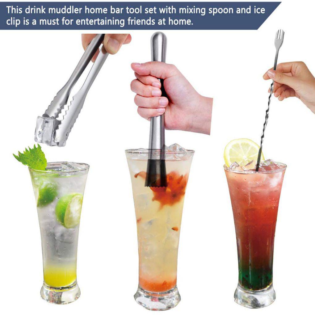 Elroy 3pcs/set Wine Muddler Stainless Mixing Spoon Stirring Bar Minuman Klip Bartender Alat