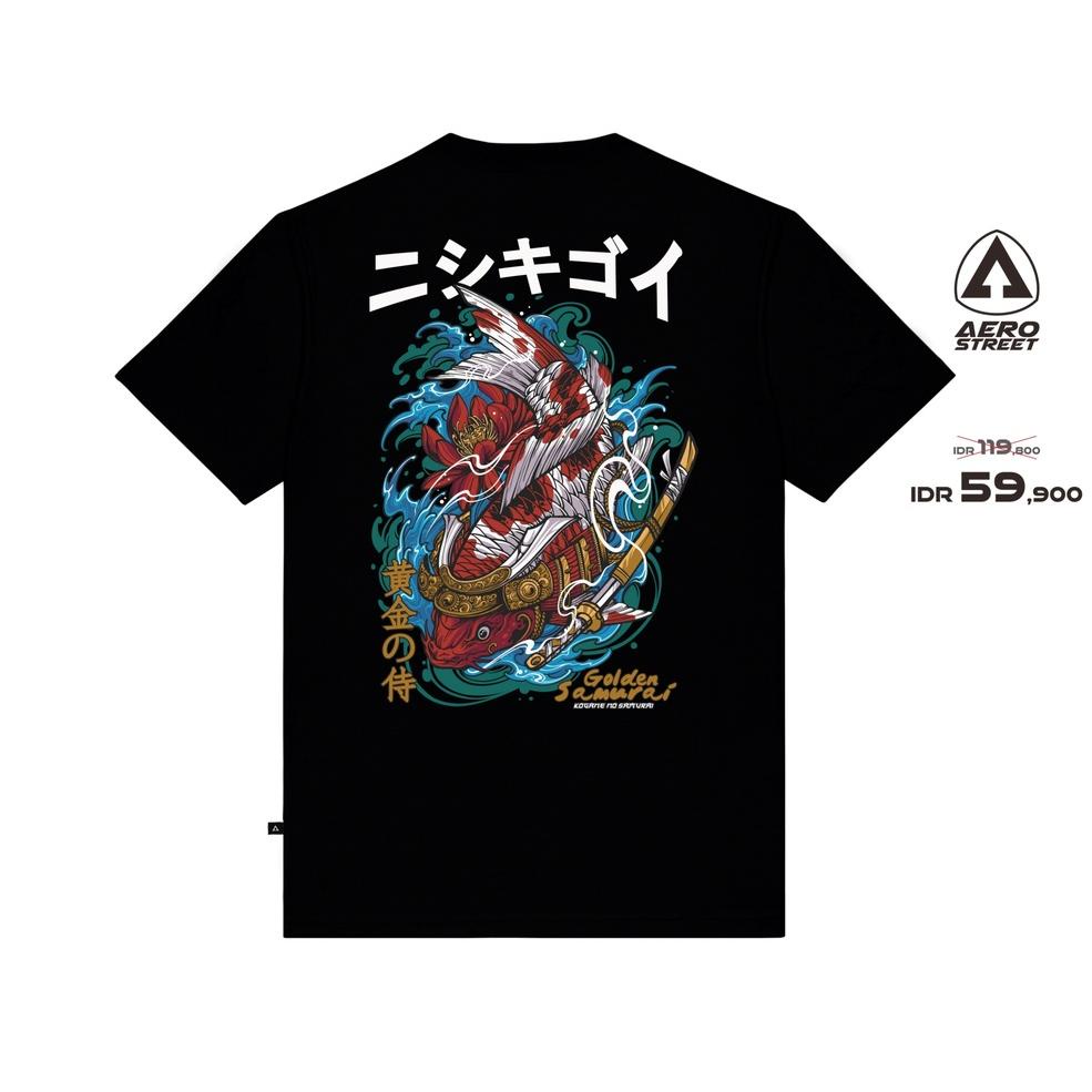 REKOMENDASI Aerostreet T Shirt Golden Samurai Hitam Kaos T-Shirt Tshirt AADAA