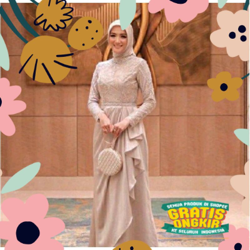 GAMIS -Dres duyung cantik brukat mutiara warna moca -ukuran s m L xl xxl -gaun pesta -gaun muslimah 