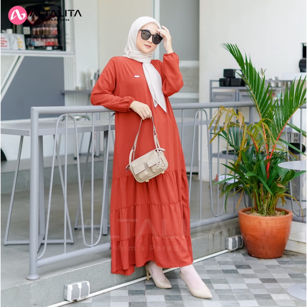 Altalita - Dress Medina Cringcle Airflow Premium Basic Casual Wanita Muslimah Gamis Lebaran Polos Lengan Panjang Kekinian Busui Kondangan Vintage Terbaru