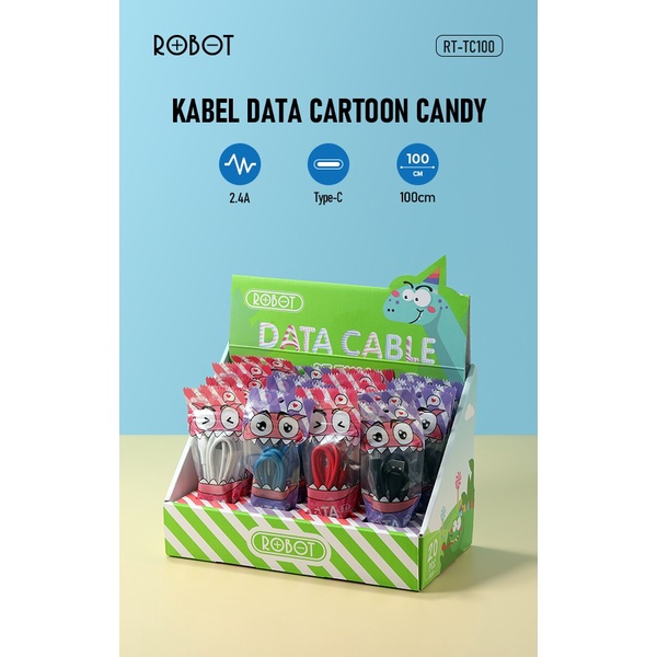 ROBOT Data Cable RT-TC100 Type C 2.4A Colorful Flexible Cartoon Candy