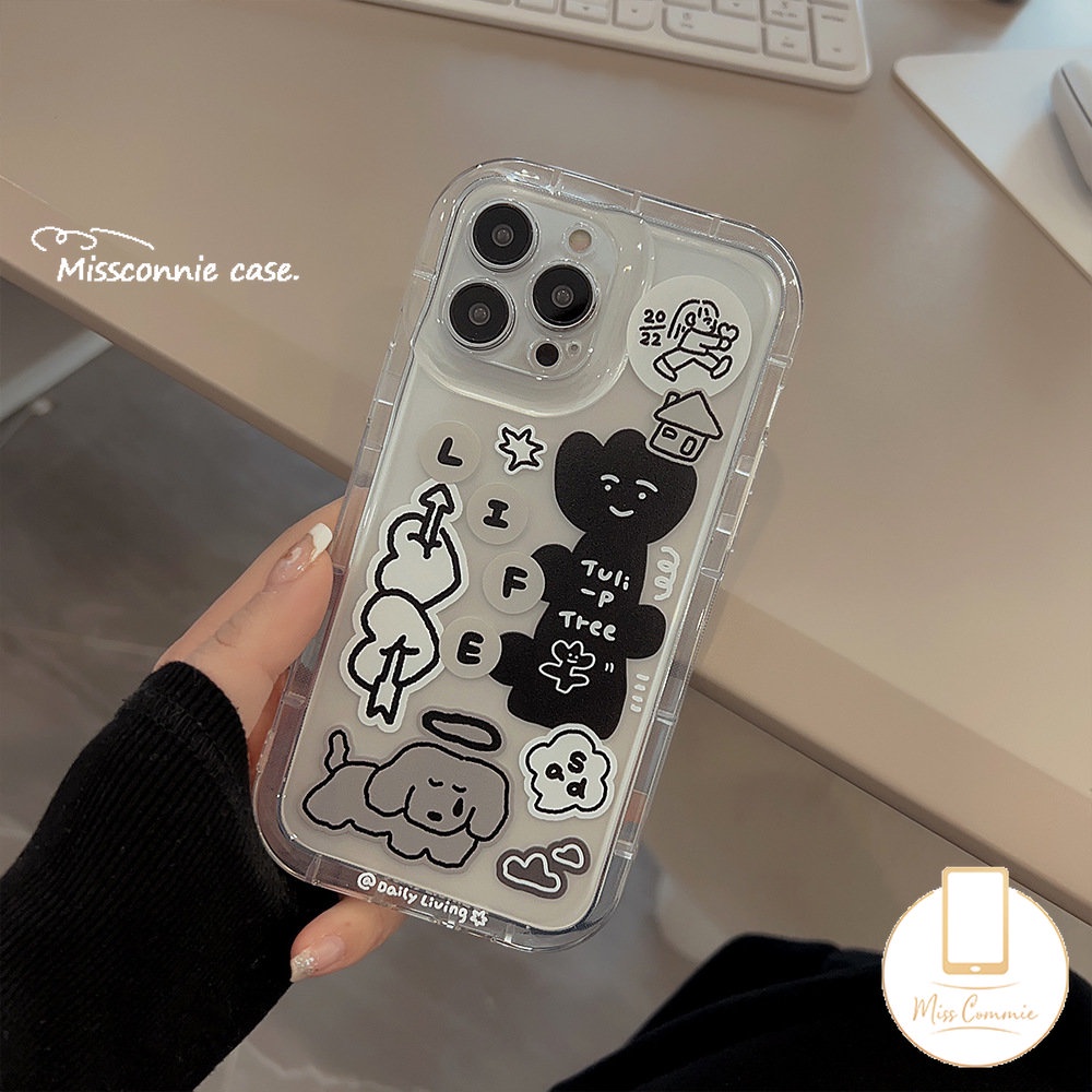 Casing Kompatibel Untuk iPhone 7Plus XR 7-8 6s 6plus 11 13 12 14 Pro Max X XS Max SE 2020 Ins Graffiti Kartun Anjing Yang Indah Stiker Shockproof Airbag Case Lembut Tpu Penutup Bening