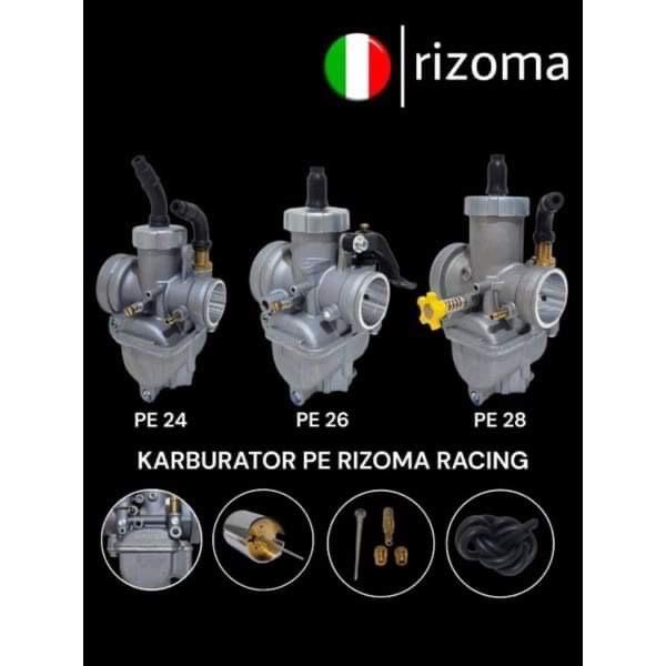 (BISA COD) Karburator RIZOMA Original PE 24 | PE 26 | PE 28 mm, Settingan Enteng Dan Langsam Karbu Racing (Bonus Pilot Jet, Main Jet, Jarum)