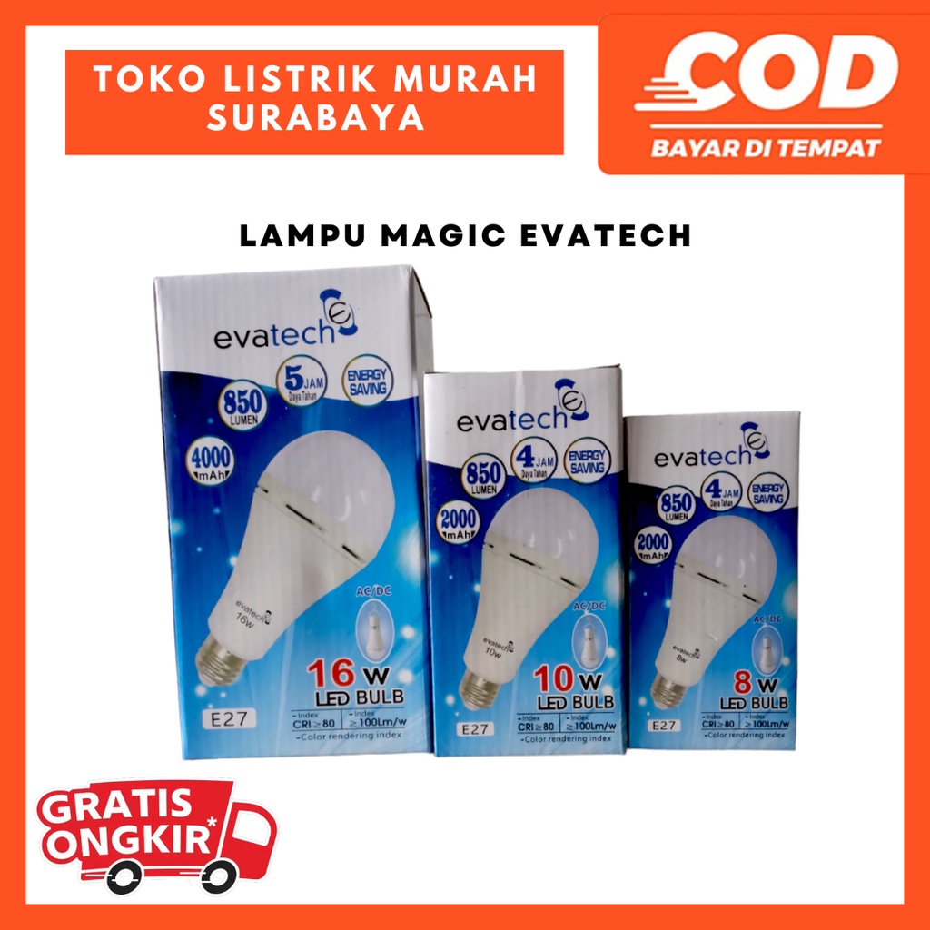 Magic Lamp Evatech / Lampu emergency Led ajaib bohlam lampu listrik 8w 10w 13w 16w
