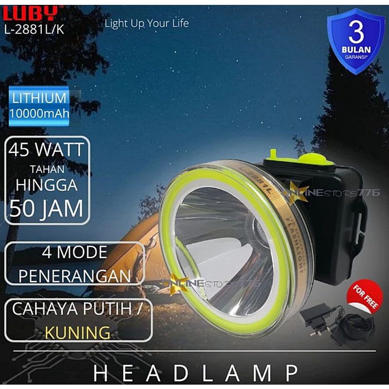 Senter Kepala Luby 45 watt Kuning dan Putih L 2882L L 2881K