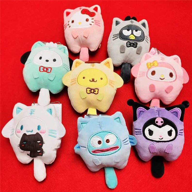 Kawaii Sanrio Tiger Series Plush Toy Kuromi My Melody Cinnamoroll Hello Kitty Lembut Mewah Liontin Aksesoris Mainan Untuk Anak