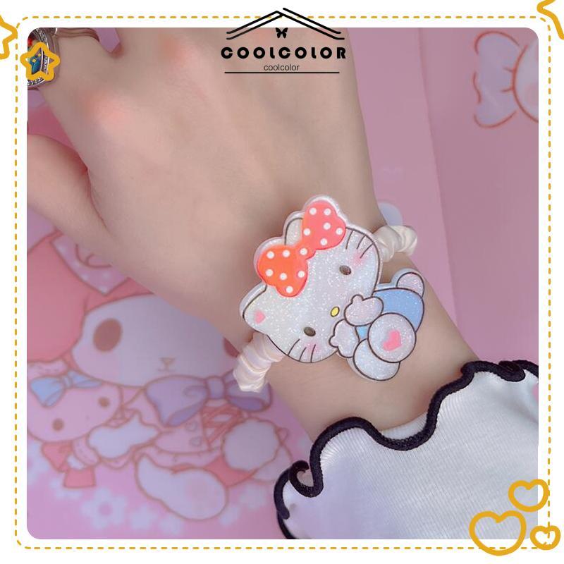COD❤️Karet Rambut Anak Sanrio Satin Kerut Bercahaya Kuromi Karet Gelang Tali Rambut Perempuan Lucu Aksesoris Rambut- cl