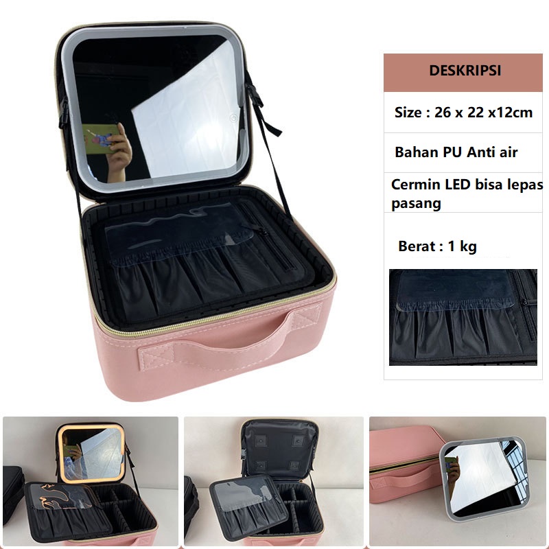 Tas Kosmetik dengan Cermin Lampu LED Tas Makeup Beauty Case