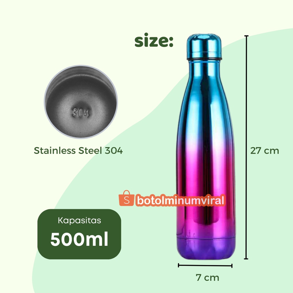 BOTOL MINUM TERMOS TUMBLER BOWLING RAINBOW HEENOOR STAINLESS 500ML PREMIUM