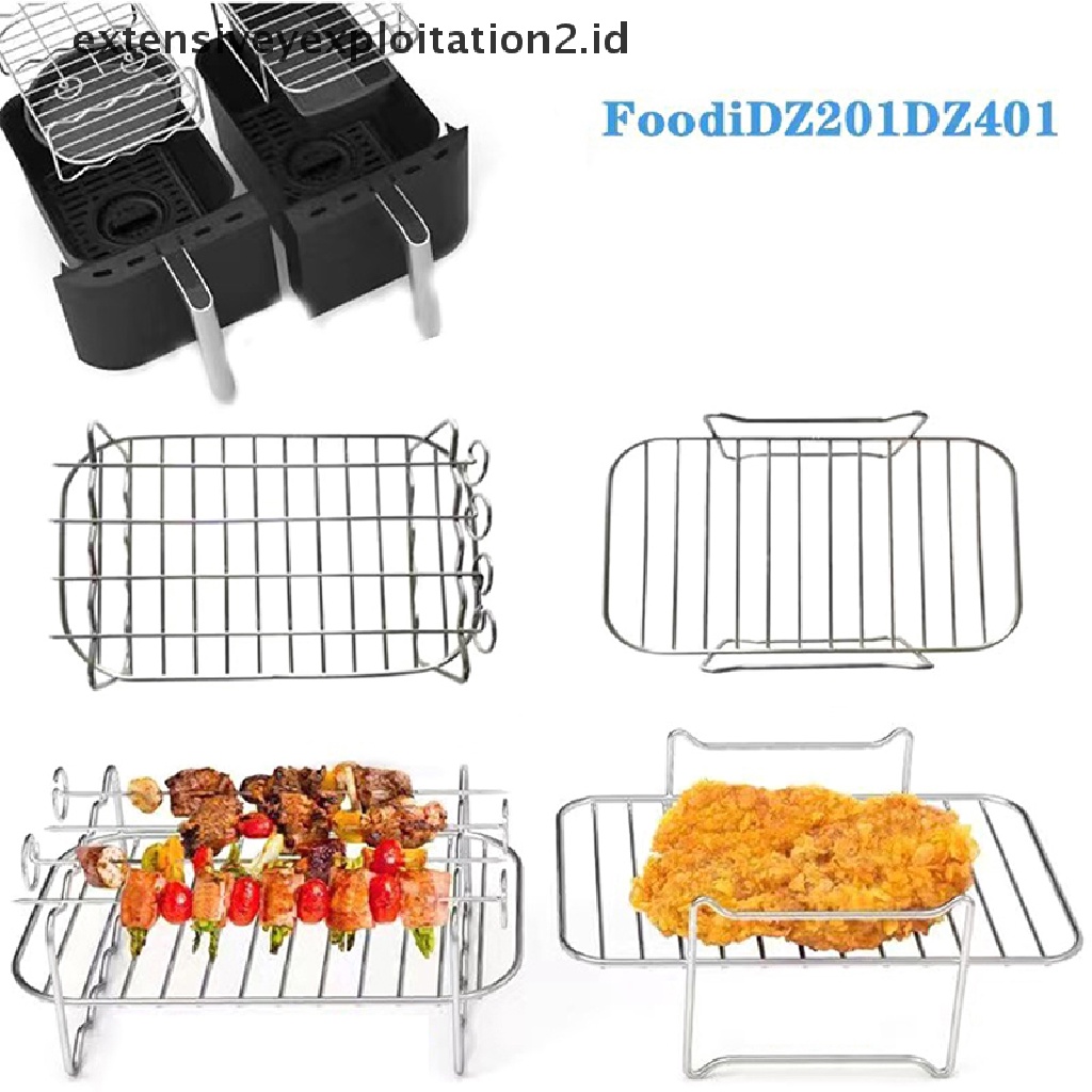 {NEW} 1pc Air Fryer Persegi Panjang Stainless Steel Double-Layer Grill Dehydrator Rack.