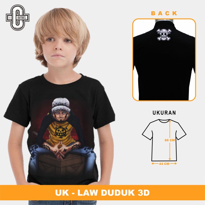 KAOS ANAK ANIME ONE PIECE - GEAR 5 / LUFFY - TRAFALGAR LAW DUDUK - M