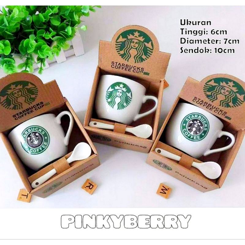 Mug Keramik Starbuck D600 / Mug Keramik Sendok / Gelas Keramik Starbucks / Cangkir Keramik Starbucks
