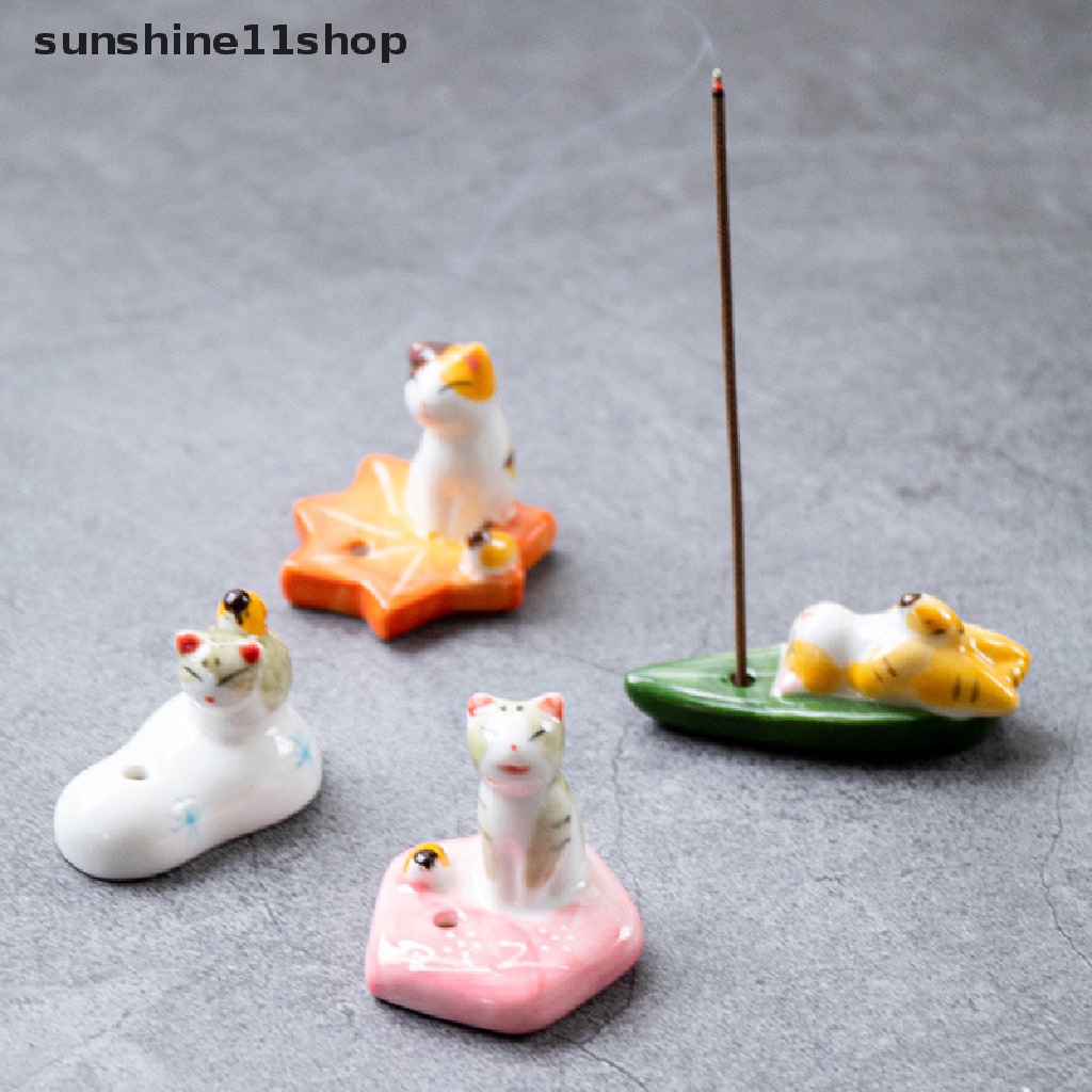 Sho Tempat Dupa Keramik Kucing Kartun Lucu Incense Plug Incense Censer Ornaments N