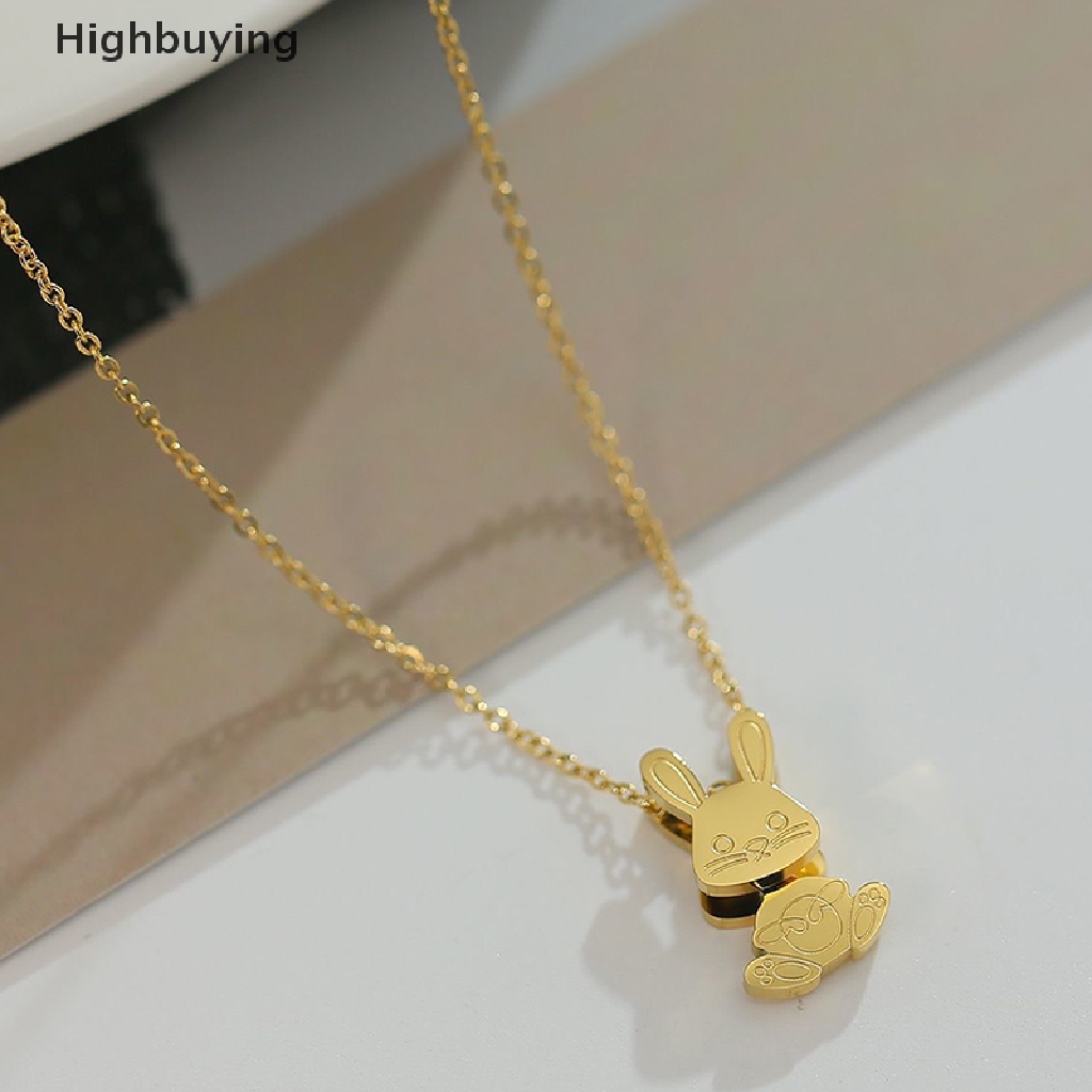Hbid Titanium Steel Dancing Rabbit Necklace Cute Rabbit Pendant Rantai Choker Perhiasan Fashion Swing Rabbit Necklace Untuk Wanita Perhiasan Glory