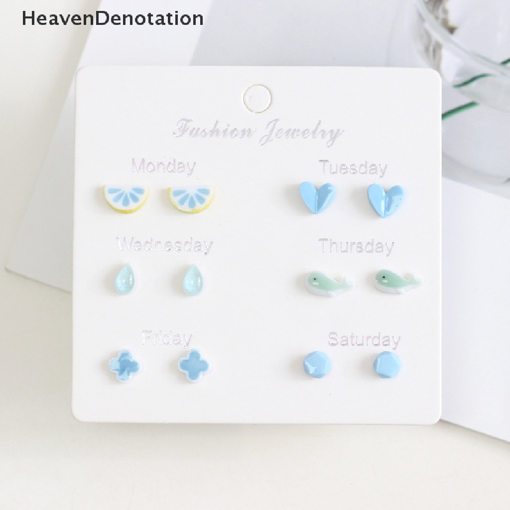 [HeavenDenotation] 1set Fashion Kartun Lucu Keramik Stud Earrings Set Fashion Perhiasan Anting Halus Untuk Wanita HDV