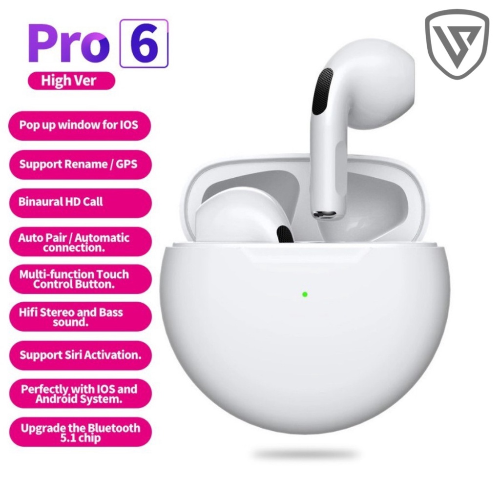 Headset Bluetooth PRO 6 TWS Bluetooth V5.0 Wireless