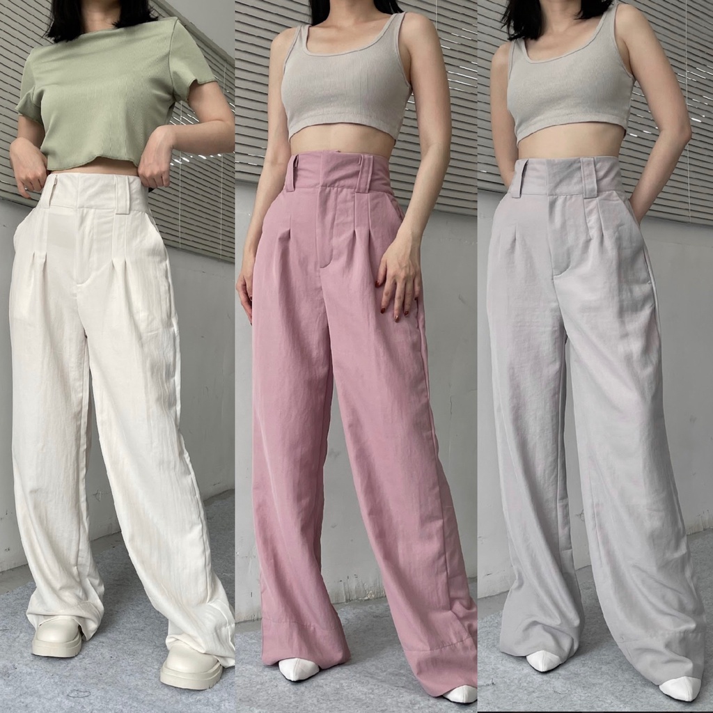 SHOPACCA Kyla Highwaist Linen Pants / Celana Kulot Highwaist Wanita Loose