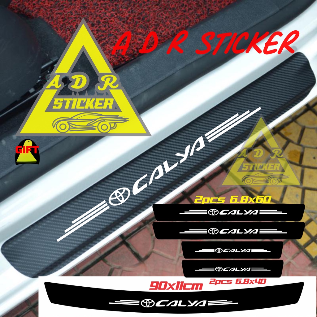 Sticker sill plate karbon 3d mobil calya sticker karbon 3d pelindung pijakan kaki mobil toyota calya