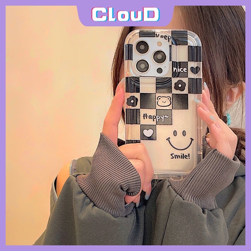 IPHONE Pasangan Chessboard Cinta Hati Case Kompatibel Untuk Iphone7 6s 8 6 Plus XR X13 11 12 14 Pro Max XS Max SE 2020 Smiley Lucu Shockproof Airbag Lembut Tpu Bunga Cover