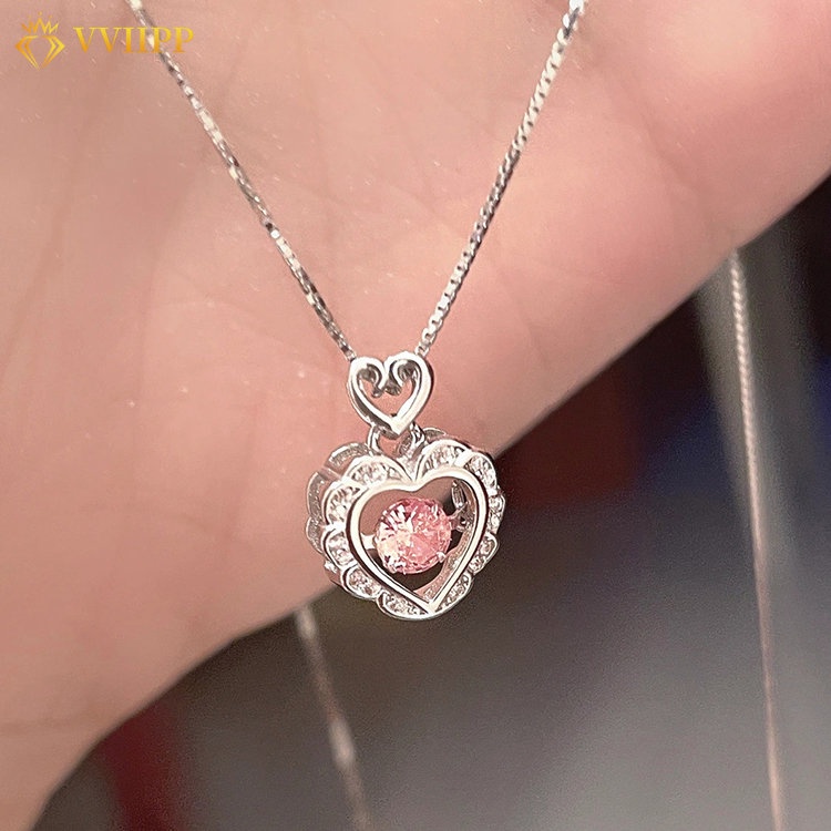 Kalung Liontin Kristal Pink Choker Rantai Hollow Hati Silver Untuk Aksesoris Perhiasan Wanita