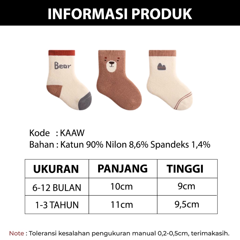 Kaos Kaki Bayi Perempuan Laki-laki Motif Kartun Bear Fashion Baby Lucu Bahan Elastis KAAW