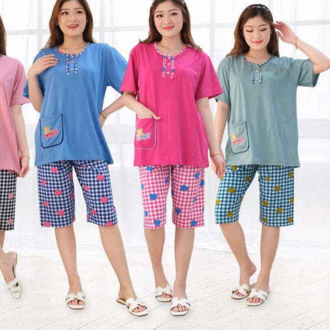 ➦ TERMURAH Baju Tidur Babydoll Piyama FOREVER Sweet Concept  ¾ 3/4 Celana Pendek Selutut Mama Size U