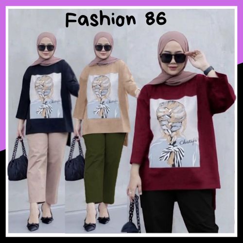 Baju Setelan Celana Panjang 2in1 Jumbo 3 Ukuran L XL XXL Kekinian 2023 Pakaian Set Wanita Dewasa Rem