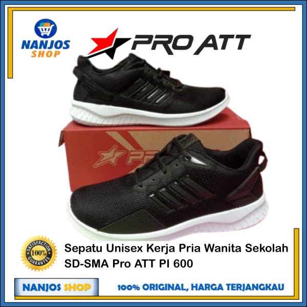 Sepatu Sneaker Stylish Unisex Pria Wanita Sekolah Kerja SD-SMA Pro ATT PI 600 Hitam Putih