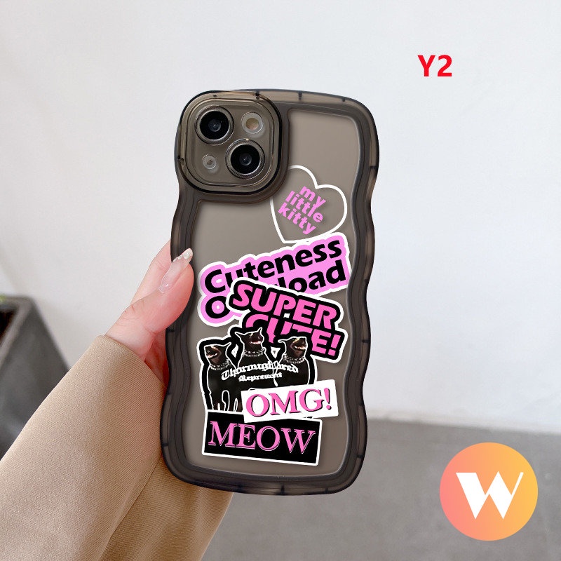 Case OPPO A95 A16 A15 A17 A96 A9 A76 A7 A57 A74 A12 A54 A55 A5s A17K A77s A1k A5 A52 A77 A16K A16s A3s Reno8 7 7Z 6 8Z A53 Kucing Keren Trendy Brand Sticker Label Wavy Edge Sarung Soft Cover