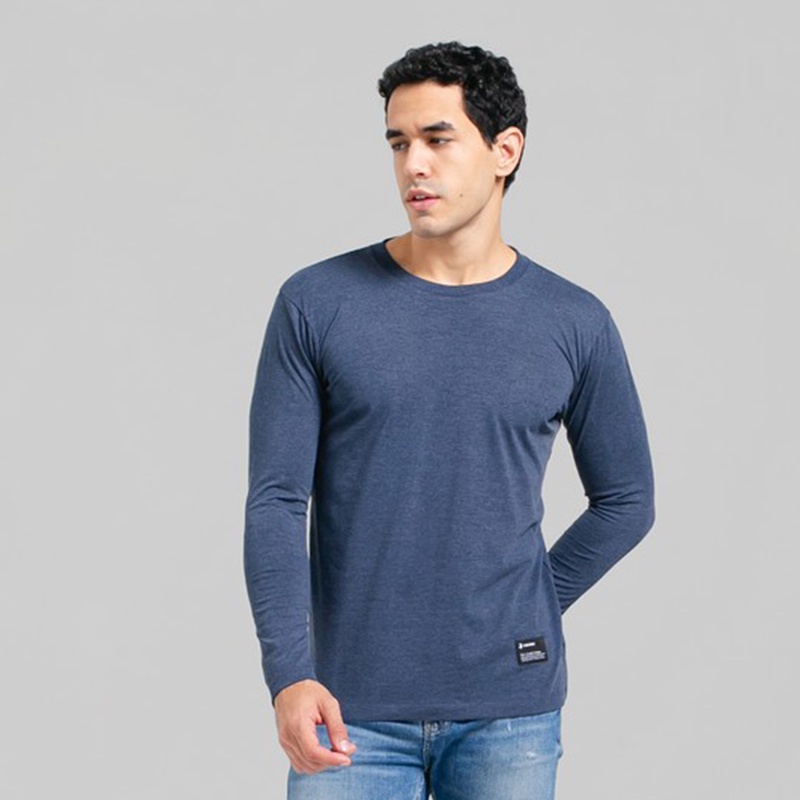 3Second Original Kaos Polos Lengan Panjang 100% Cotton Combed 30s Katun Tshirt Basic Pria Biru 40082