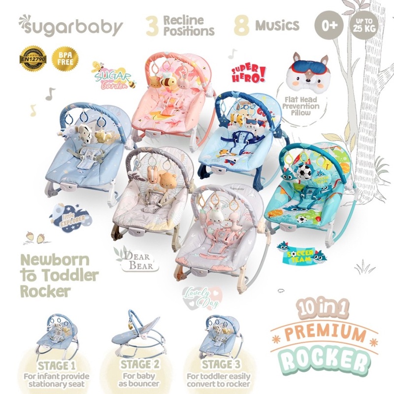 sugarbaby bouncer bayi 10 in 1 premium rocker