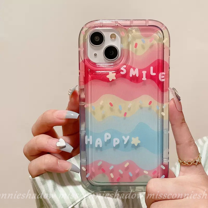 IPHONE Ins Kreatif Warna-Warni Rainbow Happy Smile Candy Color Case Kompatibel Untuk Iphone11 7Plus XR 13 12 14 Pro Max 6 6s 8plus X Xs Max SE 2020 Shockproof Airbag Transparan Soft Cover