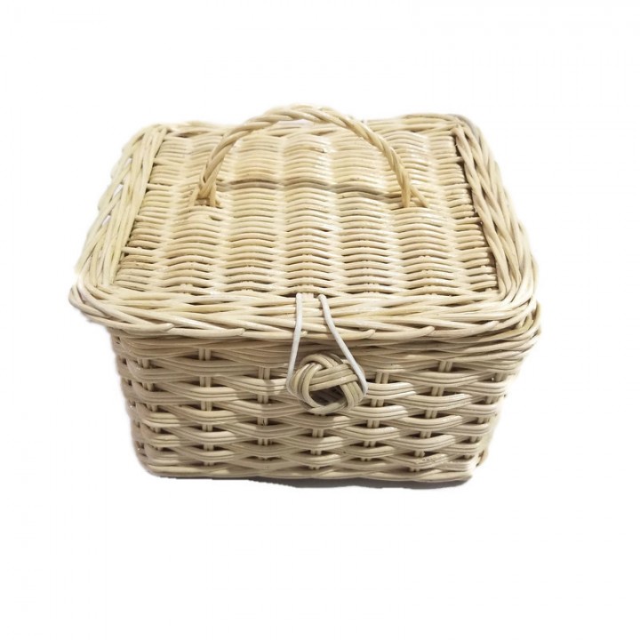 17 Kerajinan Tangan Rotan - Keranjang Kotak Handle Atas Corak 20x18x14cm