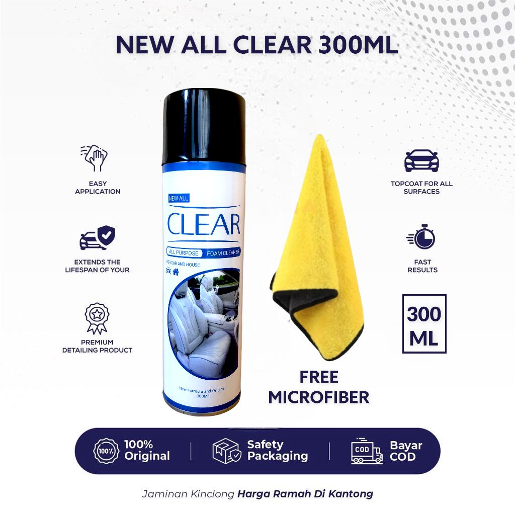 New All Clear Pembersih Serbaguna / All Purpose Foam CLeaner 300ml Free Lap Microfiber