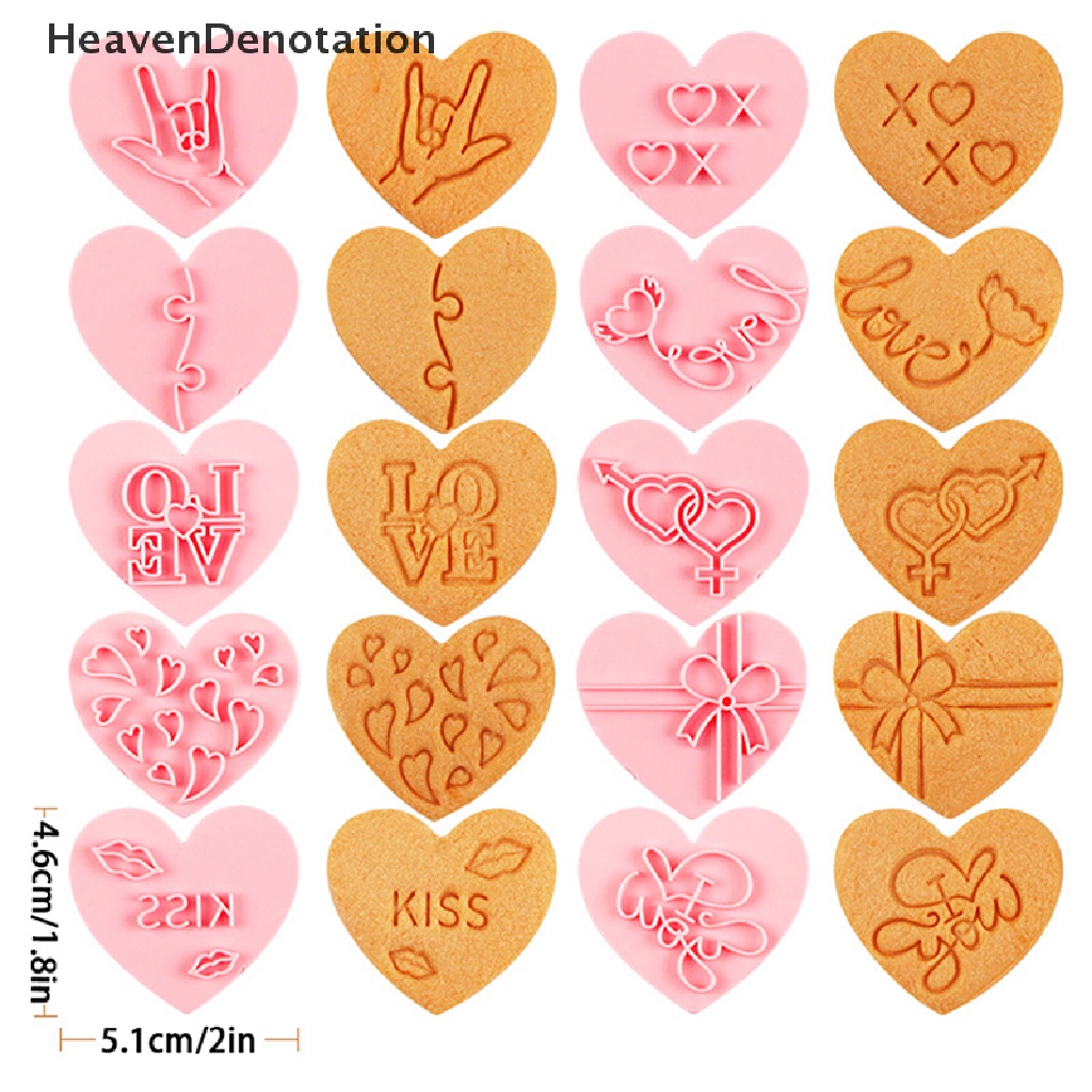 [HeavenDenotation] 10pcs/set Valene's Day Heart Cookie Mold Love You Letter Heart Fondant Stamp HDV