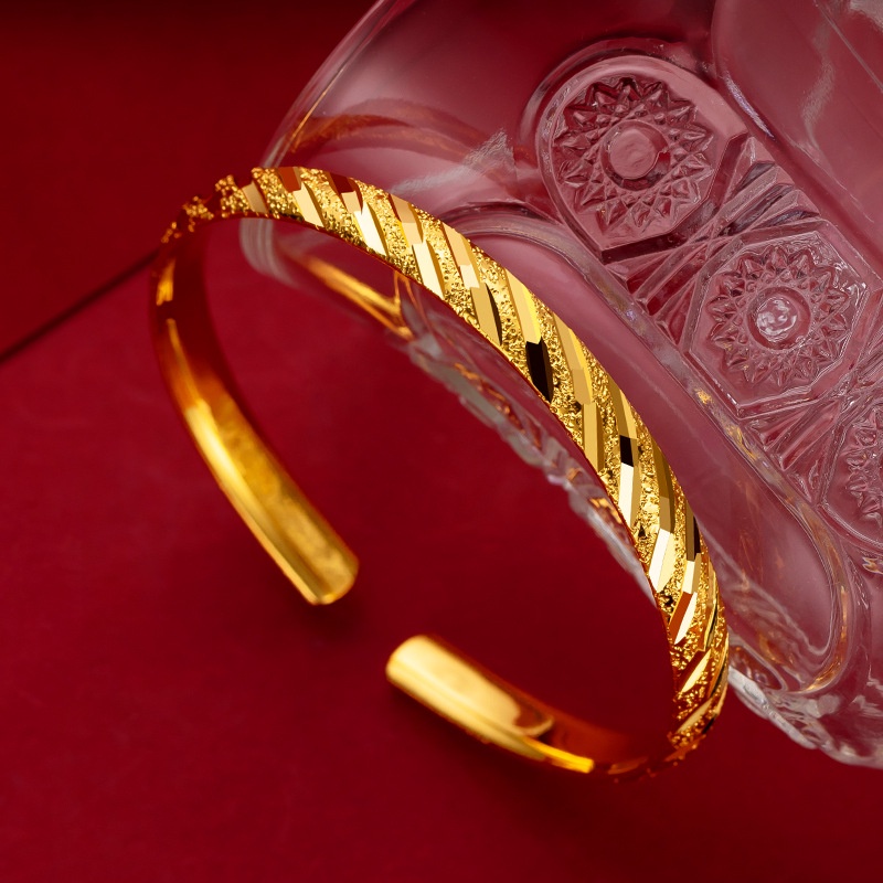 Goldkingdom Perhiasan Fashion Emas Asli Kadar 375Bangkok Aksesoris Ready Stock Lapis Emas Retro 6n Full Bintang Gelang Permukaan Halus Push-pull Minimalis Gelang Wanita