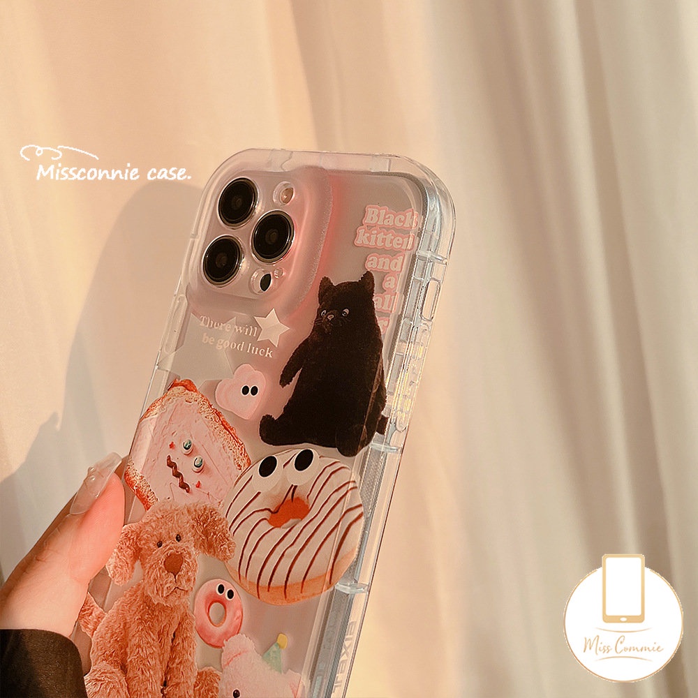 Hewan Lucu Stiker Casing Kompatibel Untuk iPhone 7Plus XR 11 13 12 14 Pro Max 6s 7 8 6 Plus X XS Max SE 2020 Boneka Beruang Shockproof Airbag Lembut Tpu Bening Case Cover