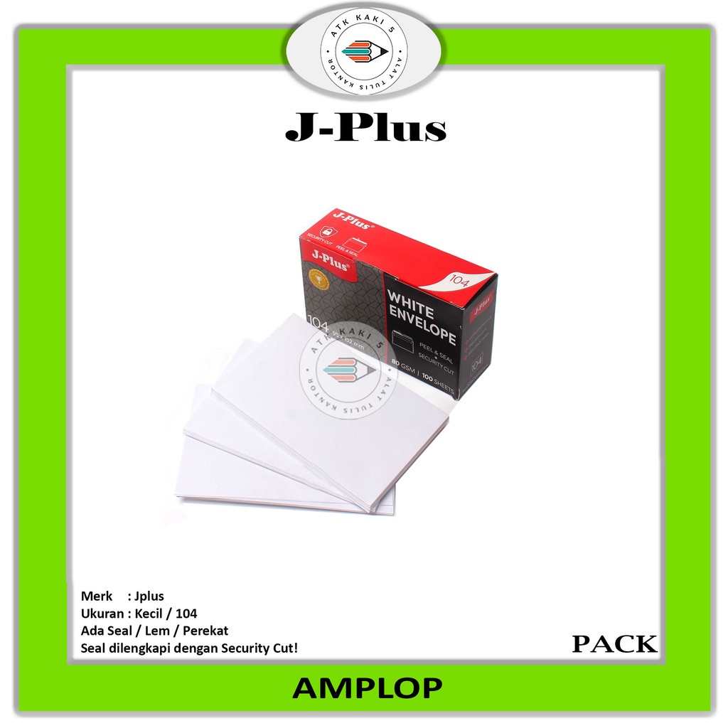 

J-PLUS - Amplop putih / Amplop Jplus Merah Ukuran 104 80gsm Peel & Seal - Pack