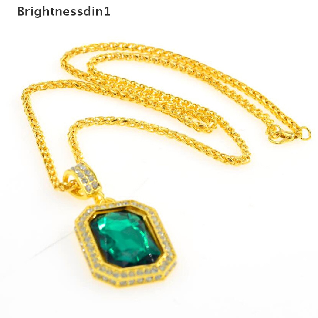 [Brightnessdin1] Bertatahkan Berlian Persegi Ruby Kalung Hip Hop Pria Liontin Batu Merah Liontin Vintage Perhiasan Kostum Aksesoris Butik