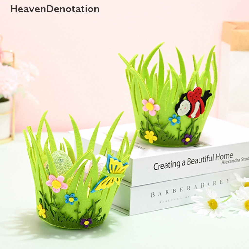 [HeavenDenotation] Keranjang Easter Green Non-Woven Tempat Telur Keranjang Rumput Paskah Pesta Prop HDV