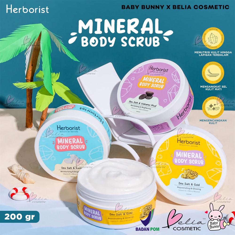 ❤ BELIA ❤ Herborist Mineral Body Scrub 200gr | Moisturizing &amp; Brightening | Revitalizing | Rejuvenating &amp; Glowing | BPOM | BABY BUNNY