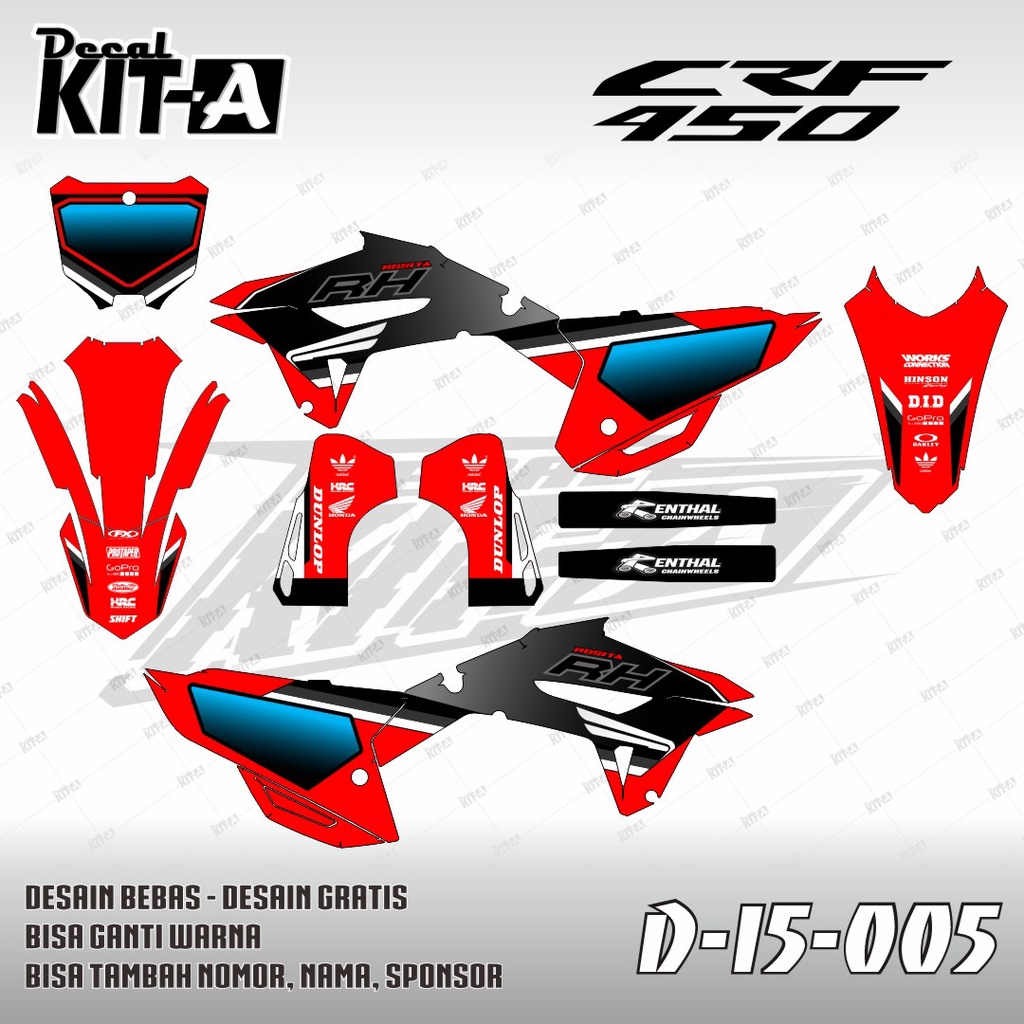 Decal CRF 450 full body WARNA MERAH GRADASI HITAM BIRU D-I5-005