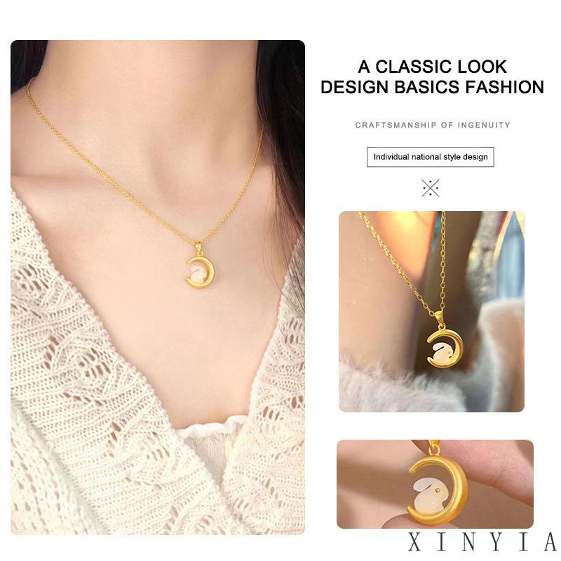 【Bayar di tempat】 2023 kalung Hetian Vintage Rasa Perhiasan Pesta Pesona Hewan Imitasi Jade Bunny Necklace Liontin Kalung hari Valentine kalung