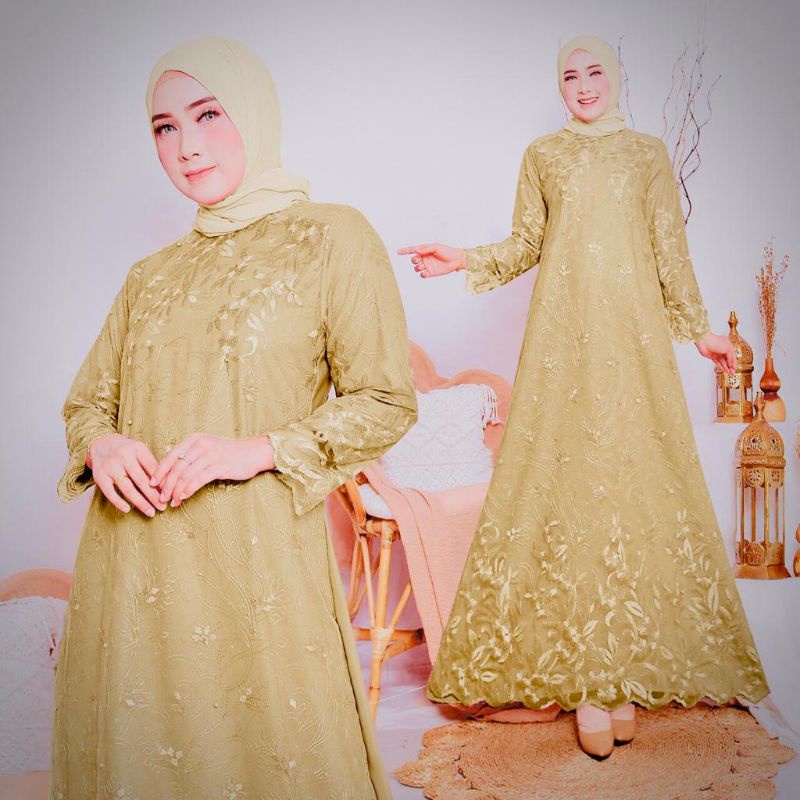Gamis zura brukat tille/gamis pesta gamis wanita model terbaru
