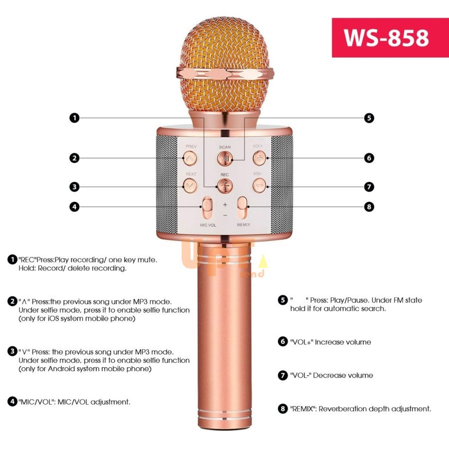 MIC Wireless Bluetooth WSTER WS 858 Karaoke Plus Speaker Micrphone Portable Original