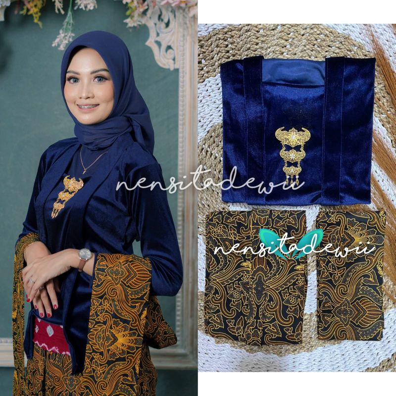 [1 Set] Kebaya, Jarik Instan + Selendang Jarik / DN01, Model Ajeng ~ Nuansa Navy