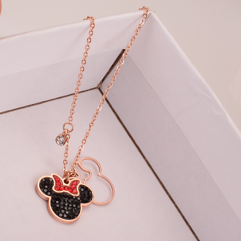 Kalung Desain Tikus Untuk Wanita | Kalung Rantai Klavikula Bahan Titanium Steel 18k Warna Rose Gold | Aksesoris Perhiasan Bahan Stainless Steel