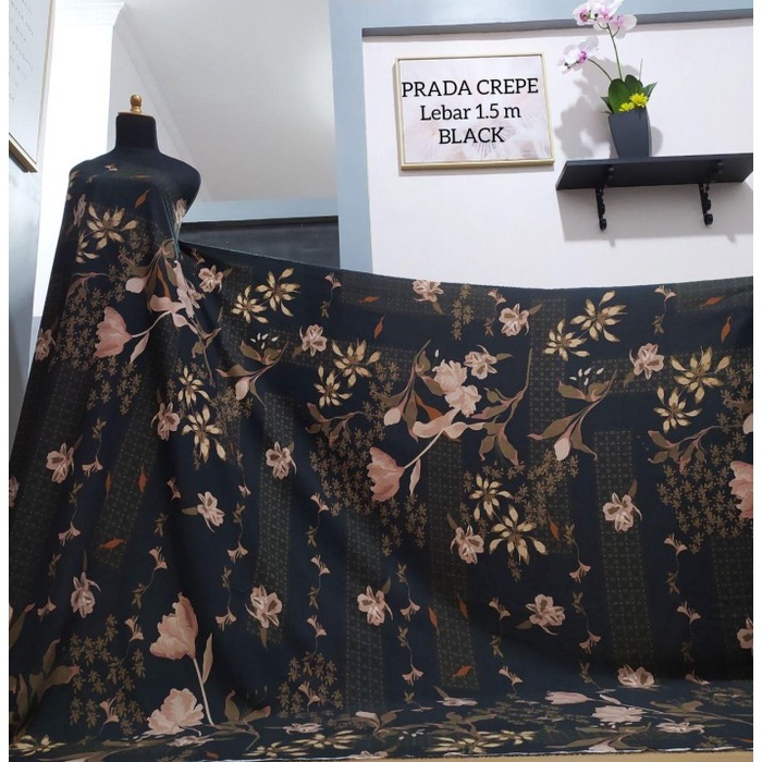 Kain Bahan Kain Prada Crepe Warna Black Harga Tertera Per 0.5 Meter