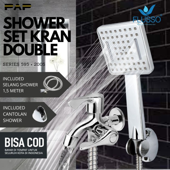 cusss order] FLUSSO Paket Hemat Shower Set Komplit + Keran Double Baling Flusso