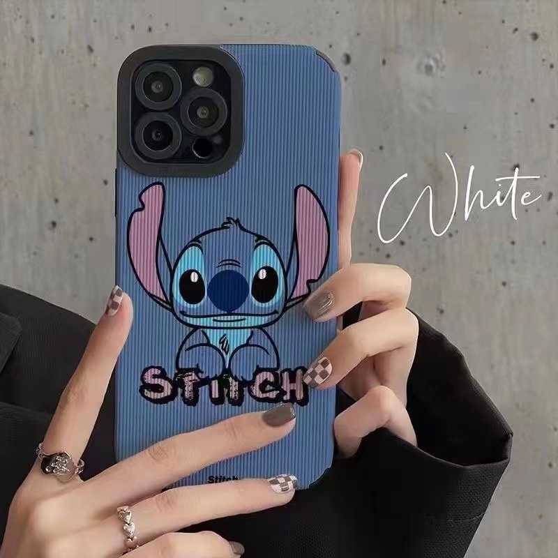 Blue Stitch Leather Case OPPO A5 A9 A31 A53 A33 A3S F11 F9 A7 A5S A12 A52 A92 Reno 3 5 6 A83 A57 A39 VIVO V9 S1 V15 Z1 V20 Pro Y93 Y91C Y50 Y20 Y30 Y12S Y11 Y12 Y15 Y17 V9 Y19 iP iPhone 6 7 6S 8 + Plus X XS XR 11 12 13 14 Pro Max Disney Cute